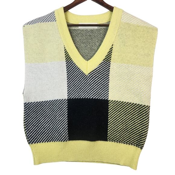 Mos Edition. Seoul Wool Blend Sweater Vest Women’s SZ XS/SM Yellow/Blk Plaid EUC - Picture 1 of 8